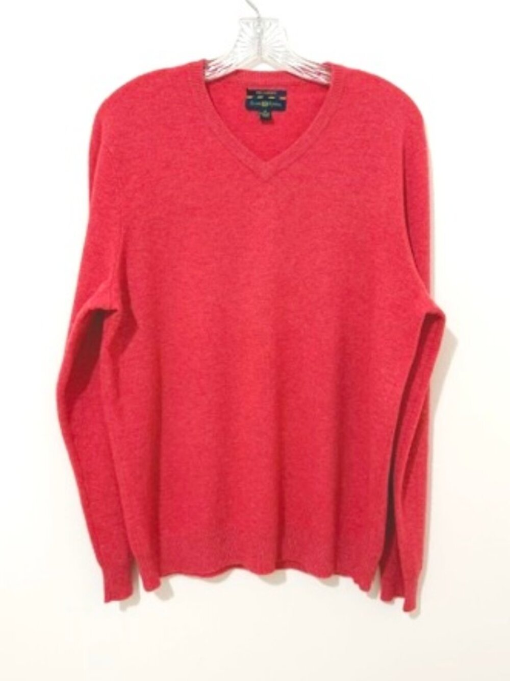 Club Room 100% Cashmere Coral Red V-Neck Sweater Long Sleeve Men's Size M
